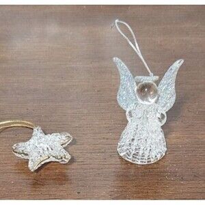 Vintage Spun Glass Star & Praying Angel Halo Wings Christmas Tree Ornament